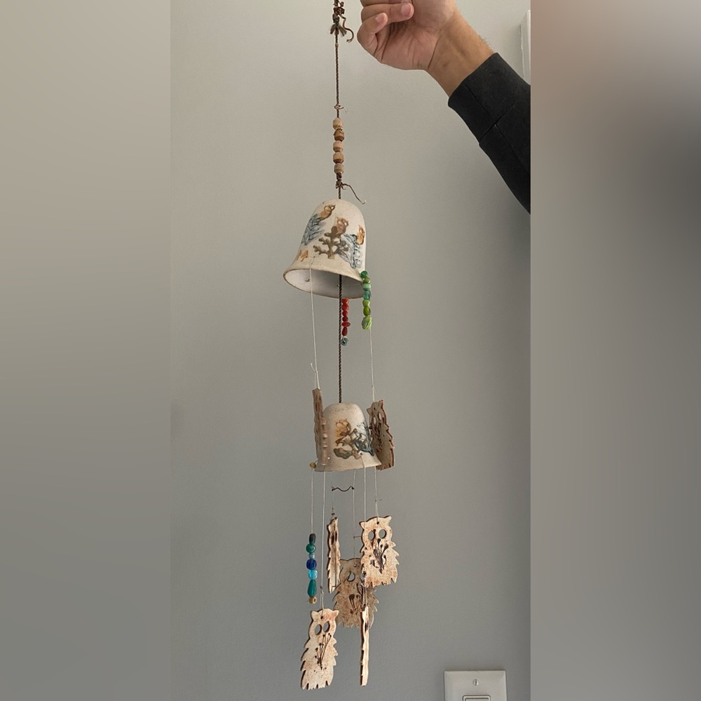 Vintage Windchimes - owl theme, garden decor, granny core